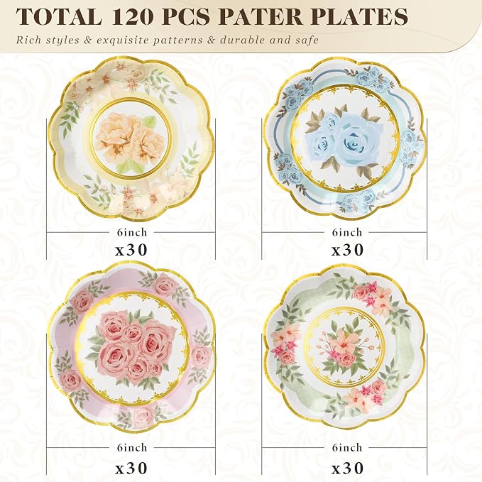 120 Pcs 6 Inch Floral Paper Plates - Image 3