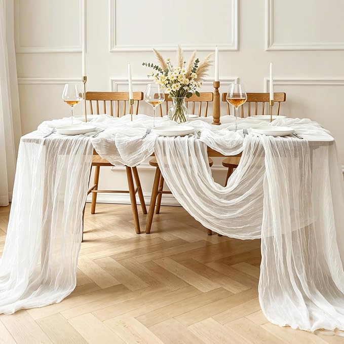 6Pcs Ivory White Table Runner, 10FT Rustic White Table Runner 35*120inch Boho - Image 7