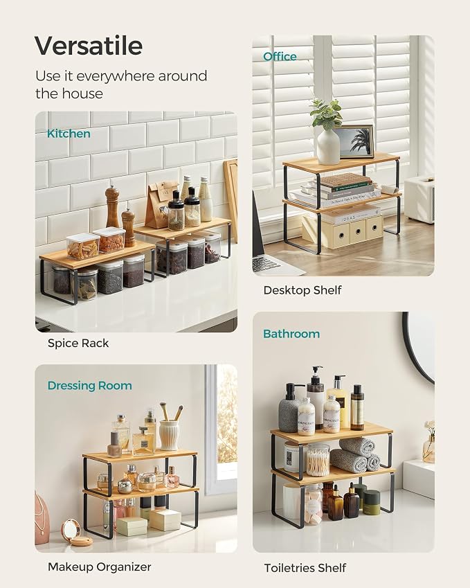 SONGMICS Cabinet Organizer Shelf, Kitchen Storage, Spice Rack, Expandable - Image 3