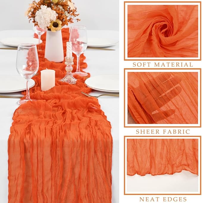 6 Pieces 10FT Orange Cheesecloth Table Runner Boho Gauze Fabric Runner - Image 2