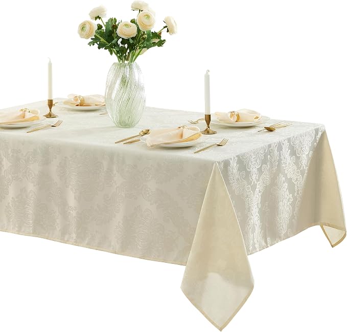 Newbridge Barcelona Luxury Damask Fabric Tablecloth, 60” Wide x 120” Rectangle by HomeBargainsPlus
