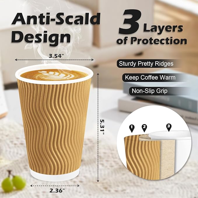 Lamosi 500 Pack Coffee Cups 16 oz, Disposable Paper Coffee Cups No Lids | - Image 2