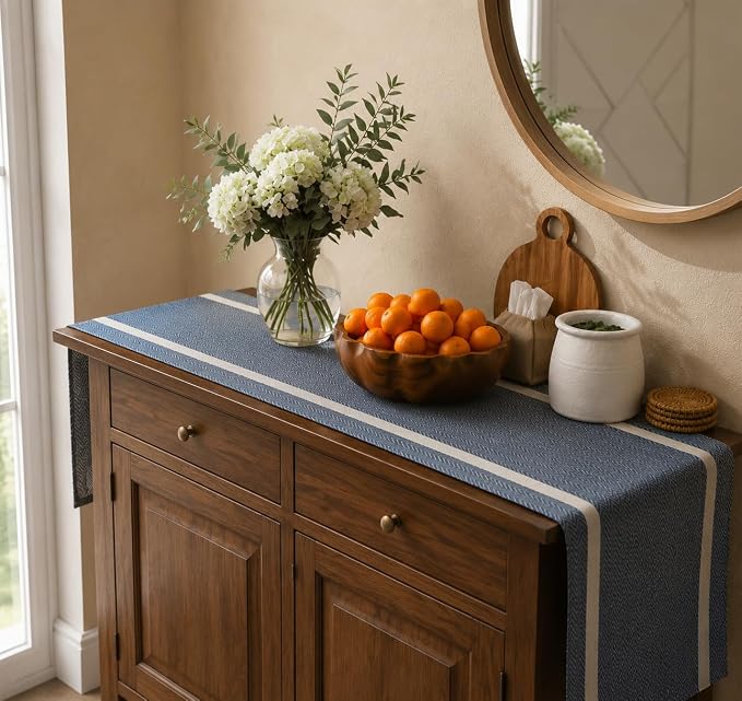 FAVE Navy Blue Table Runner Woven - Image 6