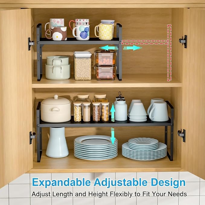 15.5 to 25.5 Inch Expandable Kitchen Cabinet Organizer Shelf, 2 Pack 30 LBS - Image 4