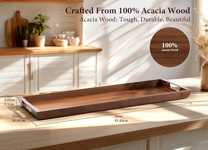 Acacia Wood Serving Tray, 36×12in Large Charcuterie Boards - Image 2