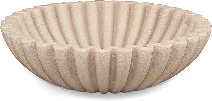 LIN CHUAN Ruffle Decorative Bowl, Large Fruit Bowl, Artificial Stone Beige | by LINCHUAN