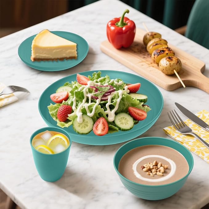 Wheat Straw Dinnerware Sets, Unbreakable Plates and Bowls Sets, Microwave Safe - Image 3