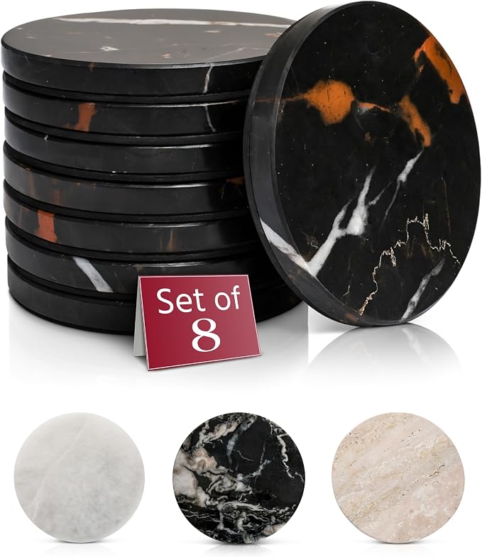 Gusto Nostro Premium Black Gold Marble Coasters Set of 8 by GustoNostro