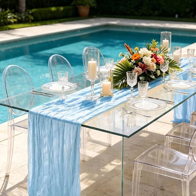 3 Pack Baby Blue Cheesecloth Table Runner 21 x 120 Inch Boho Gauze Sheer Table - Image 5