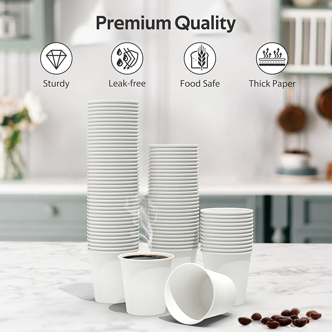 Dealusy 100 Count 6 oz Coffee Cups, Leak-Free Food Safe Paper Cups 6 oz - Image 3