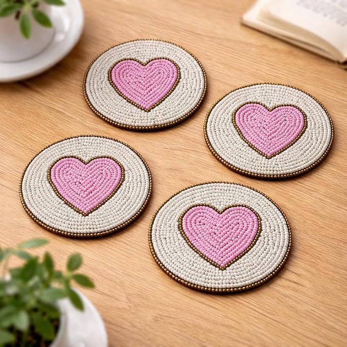Coasters Set of 4, Handmade Beaded Bar Drink Tabletop Protection Coasters - Image 3