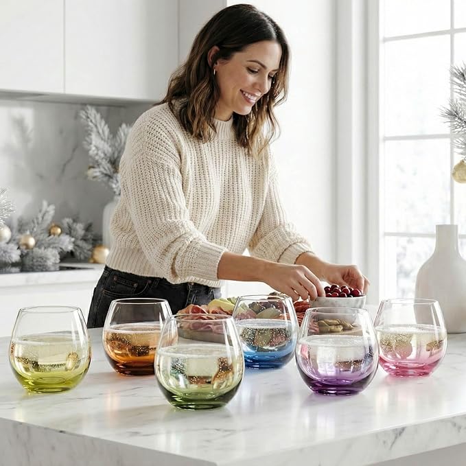 ColoVie Stemless Wine Glasses set of 6, Colored Cocktail Cups, Party Glass | - Image 2