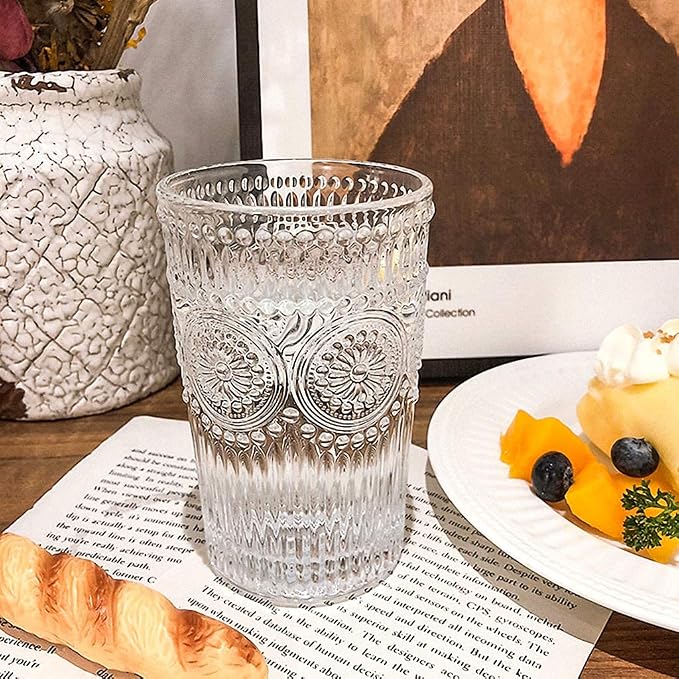 MDLUU Embossed Water Glasses, Romantic Glassware, Vintage Drinking Glasses - Image 5