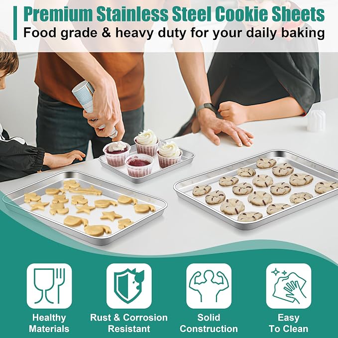 TeamFar Baking Sheet, Cookie Sheets Baking Pans Set of 3, 16/12.5/9.3 Inch | - Image 4