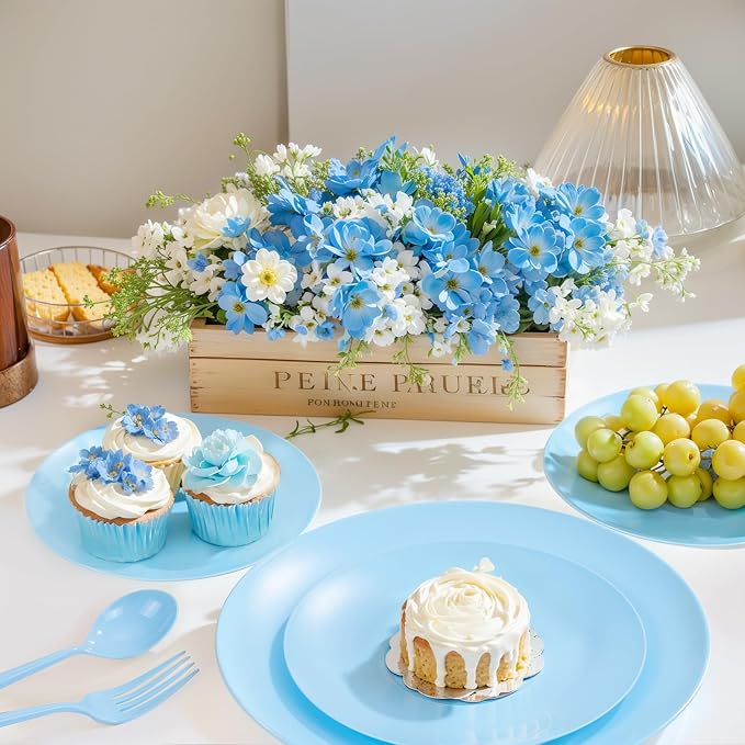EI 150pcs Blue Plastic Plates Disposable Light Blue Baby Shower Plates Heavy - Image 5