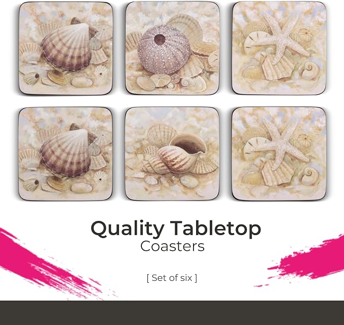 Pimpernel Shell Hunt Collection Coasters, Heat & Stain Resistant Tabletop - Image 2