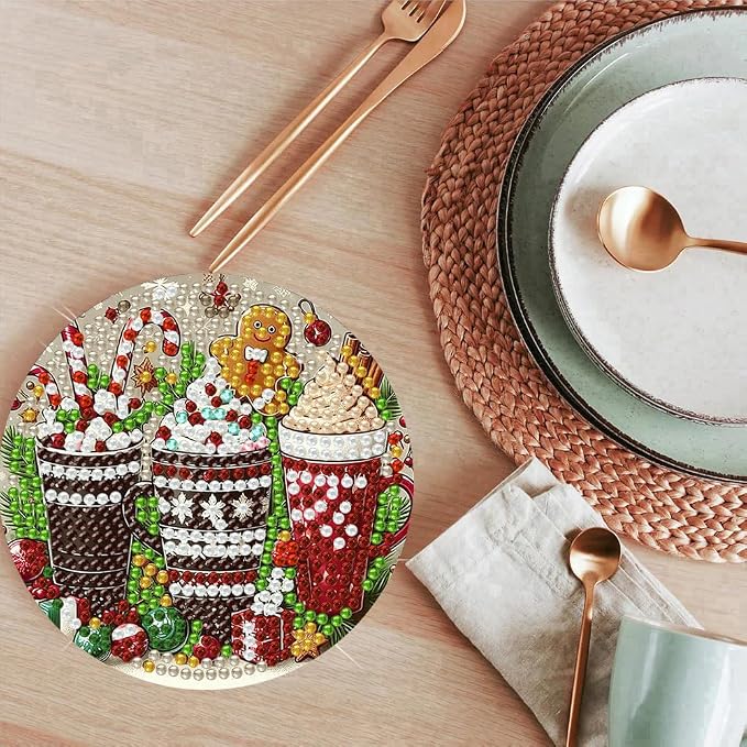 ijbnhd 8 PCS Christmas Diamond Art Coasters Kit 4X4inch | Christmas Diamond - Image 5