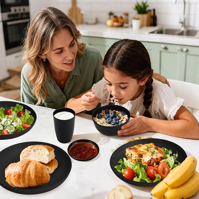 Wheat Straw Dinnerware Sets 16 PCS, Unbreakable Kids Plates and Bowls - Image 2
