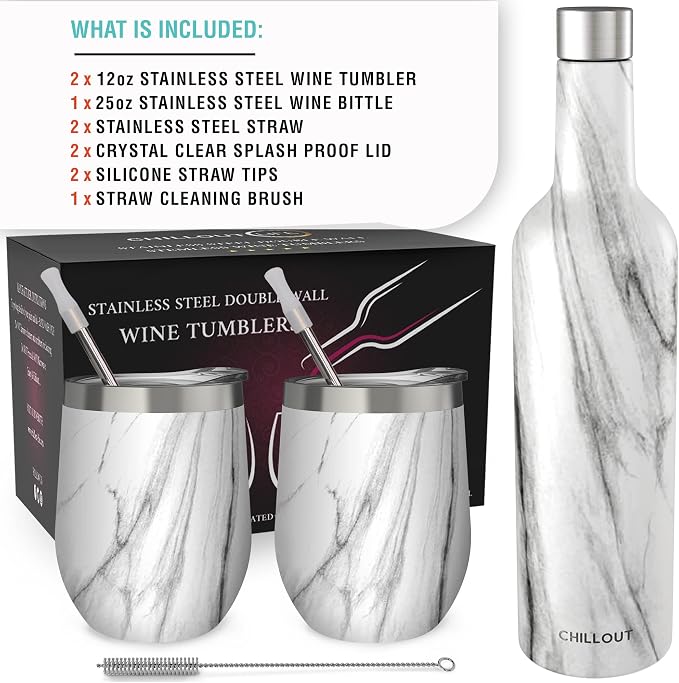 CHILLOUT LIFE 12 oz Stainless Steel Wine Tumblers 2 Pack & 1 Insulated Wine - Image 6