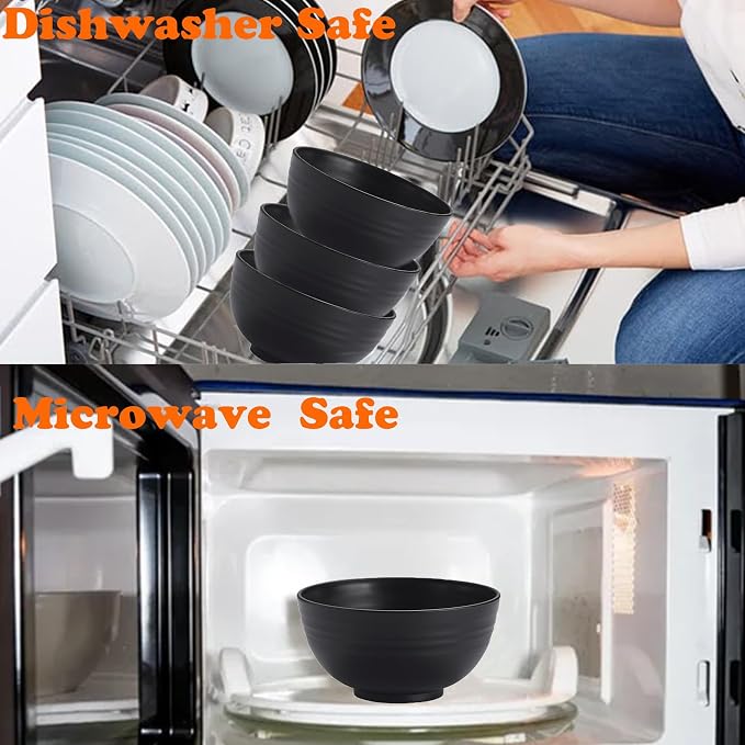 Unbreakable Wheat Straw Cereal Bowls Set of 4, 24 OZ Microwave and Dishwasher - Image 7