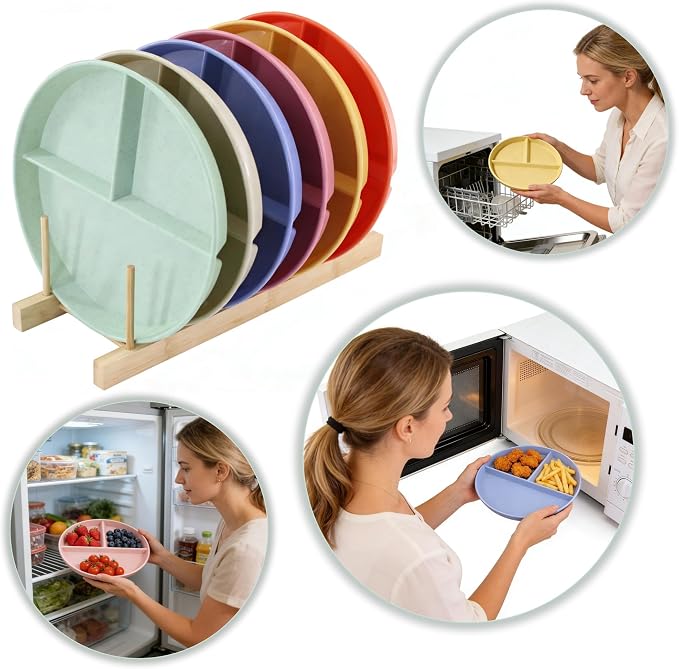 9-Inch Large Multicolor Wheat Straw Divided Plates – 6Pack Unbreakable - Image 5