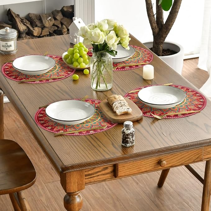 Artoid Mode Red Mandala Round Placemats Set of 4, 14 Inch Seasonal Spring - Image 5