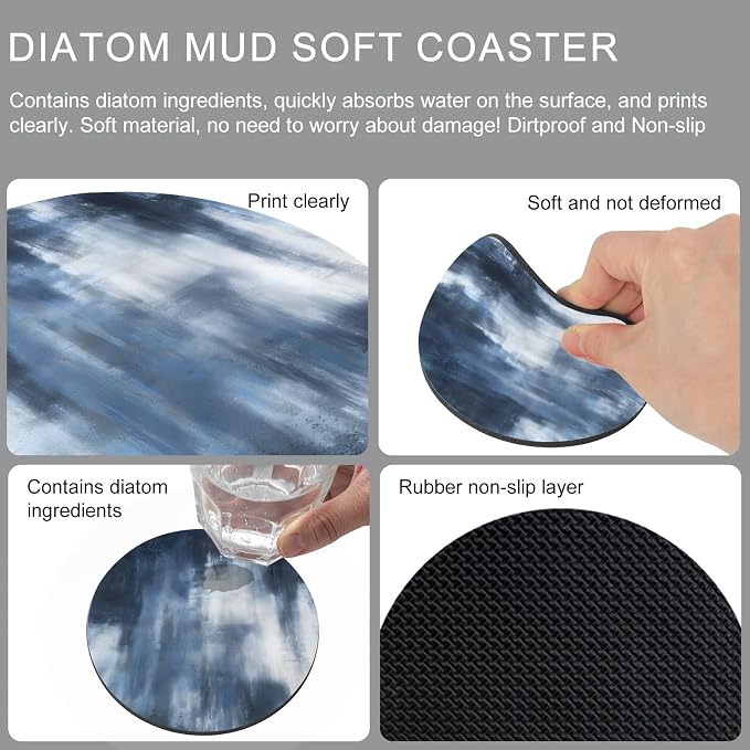 Ombre Dark Blue Coasters Set of 4, Absorbent Coasters - Image 9