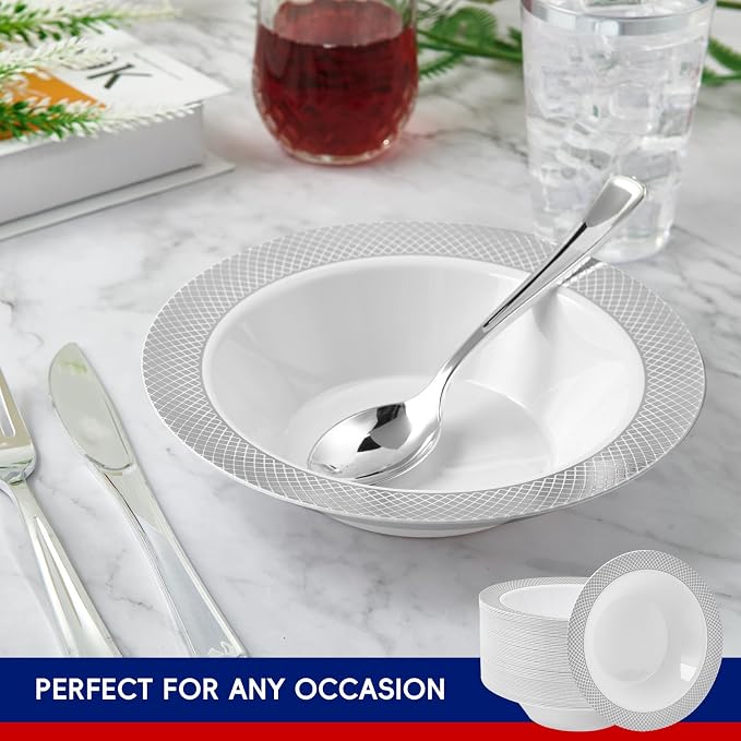 Plastic Bowls with Silver Grid Rim Disposable 12oz Bolws 50Pack | Disposable - Image 3