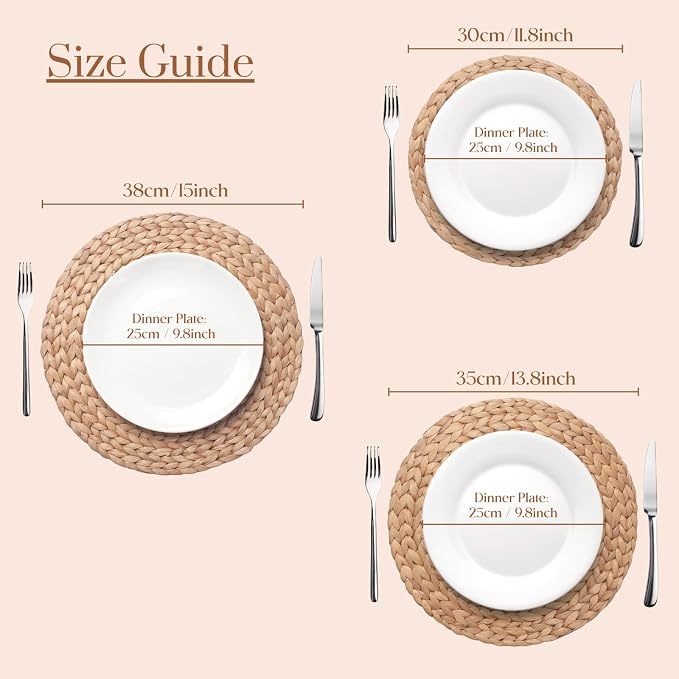 Round Woven Placemats Set of 4, Natural Water Hyacinth Place Mats, Boho Wicker - Image 4