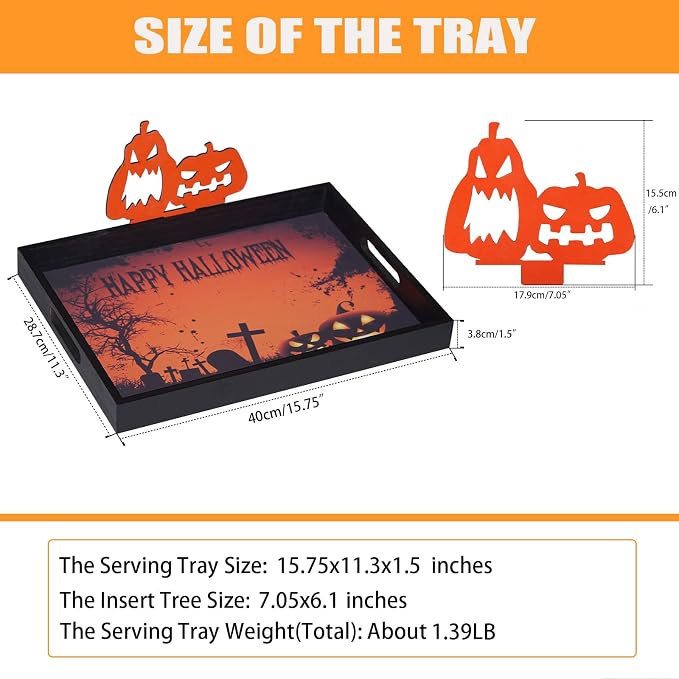 Krismax Halloween Decorations Decorative Serving Trays and Platters Pumpkin Tray - Image 3