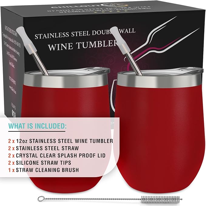 CHILLOUT LIFE 12 oz Stainless Steel Wine Tumblers 2 Pack - Image 4