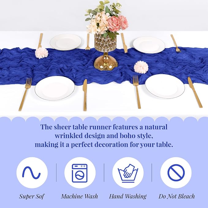 6 Pack Royal Blue Cheesecloth Table Runner, 17 x 108 Inch, Gauze Cheese Cloth - Image 5