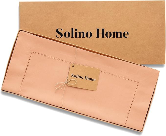 Solino Home Cotton Linen Dining Table Runner Peach Hemstitch, 14 x 36 in | - Image 5