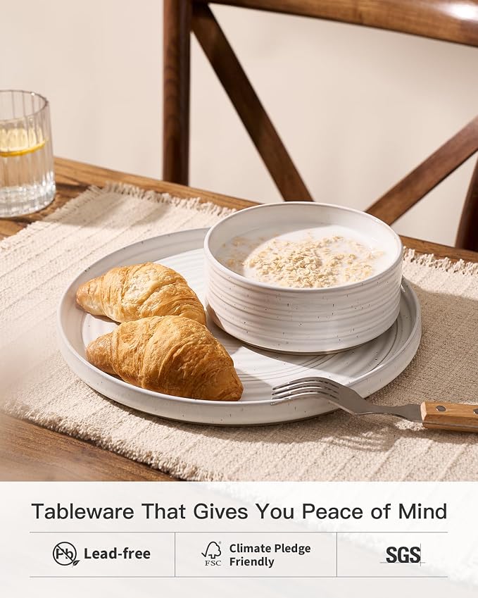 Stoneware Dinnerware Sets for 4, Reactive Glaze Plates and Bowls Set, Chip & - Image 4