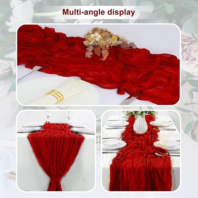 1 Pack Burgundy Cheesecloth Table Runner 35x120 Inch 10Ft Rustic Gauze Cheese - Image 5