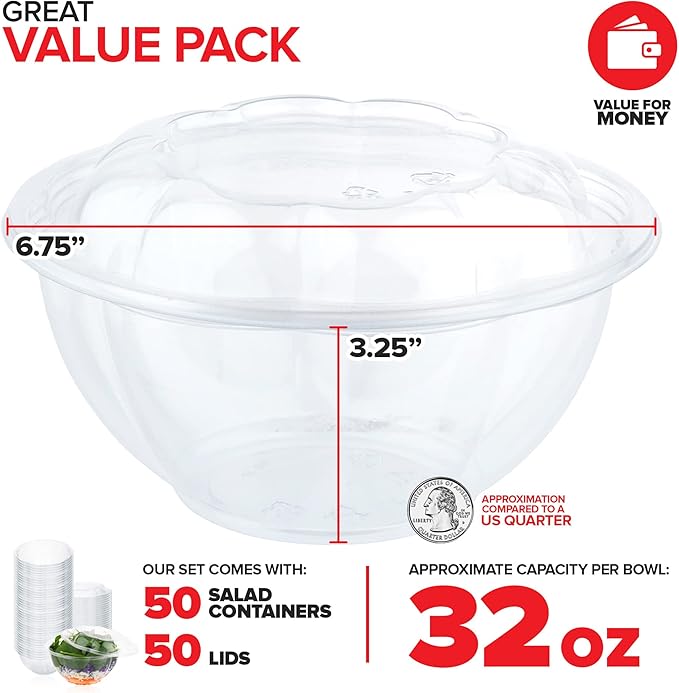 Stock Your Home 32oz Clear Plastic Salad Bowls - Image 2