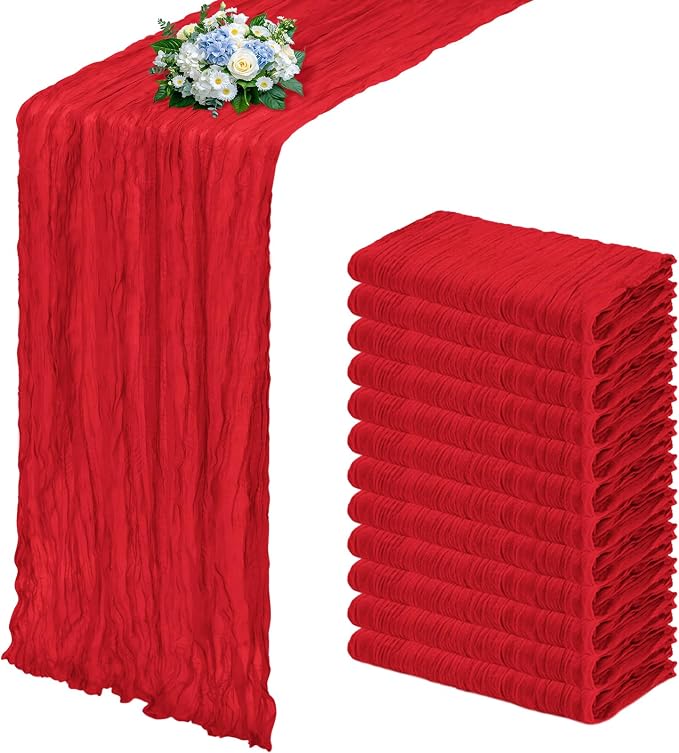12 Pack Red Cheesecloth Table Runner 17x108 Inch Semi Sheer Boho Gauze Cheese by Unknown