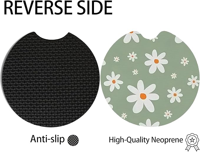 2pcs Cute White Flowers Car Coasters, Absorbent Universal neoprener Cup Holder - Image 4