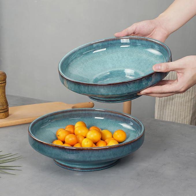 Ceramic Fruit Bowl for Kitchen Counter, Decorative Pedestal Bowl for Table - Image 4
