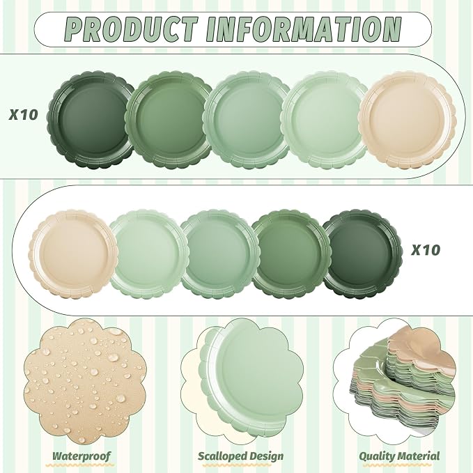 110pcs Sage Green Plates and Napkins Tableware Set Serve 25 Guests Includes - Image 3