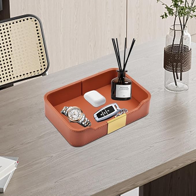 Luxury Leather Valet Tray Desktop Storage Organizer, Bedside Vanity Catchall - Image 9