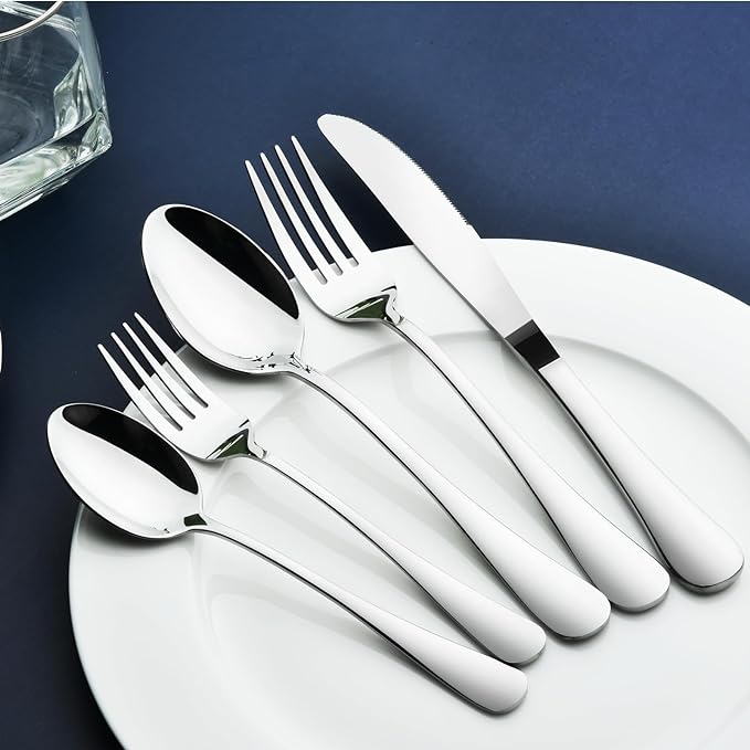 Silverware Set for 8 with Serving Utensils, Stainless Steel Flatware Cutlery | - Image 3