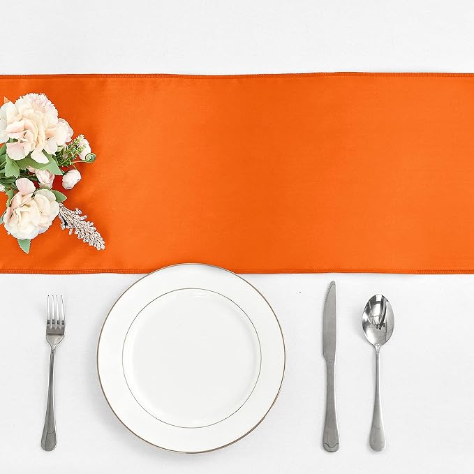 4-Pack Orange Satin Table Runner 12 x 108 Inch Long Bright and Smooth Silk - Image 2