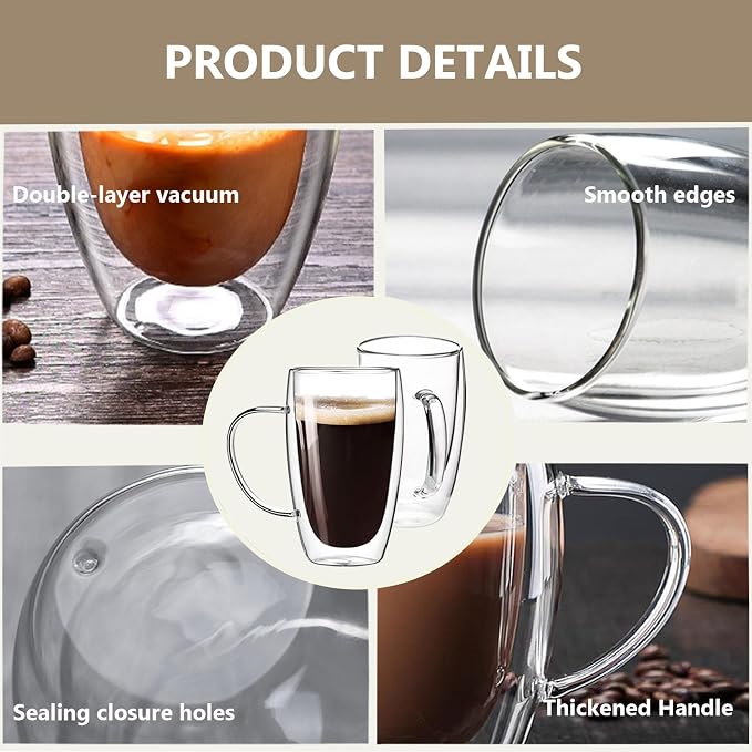 DINGPAI 15 oz Double Walled Glass Coffee Mugs, Large Coffee Mug - Image 3