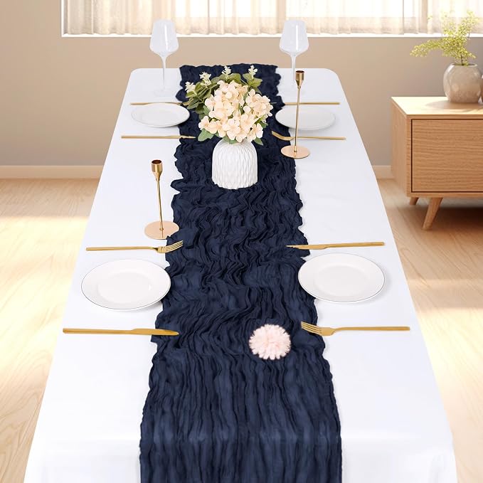6 Pack Navy Blue Cheesecloth Table Runner, 17 x 108 inch, Semi Sheer Boho - Image 2