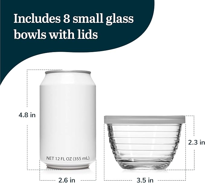 Libbey Small Glass Bowls with Lids Set of 8, Food Storage Prep Containers | Set - Image 3