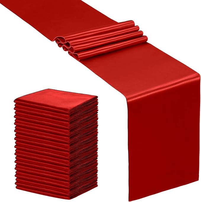 SiinvdaBZX 4 Pcs Red Satin Table Runner 12 x 108 inches Long | Bright Smooth by SiinvdaBZX