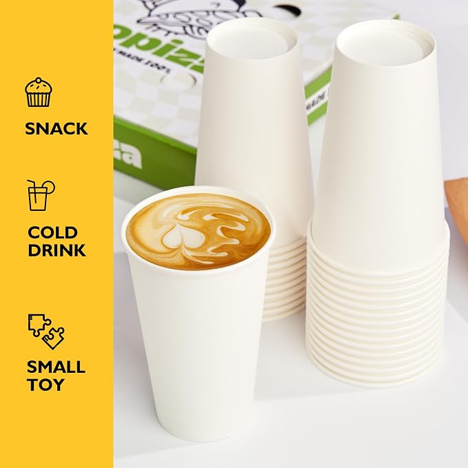 RACETOP 16 oz Coffee Cups, 200 Pack, Disposable Paper Hot Coffee Cup | - Image 6