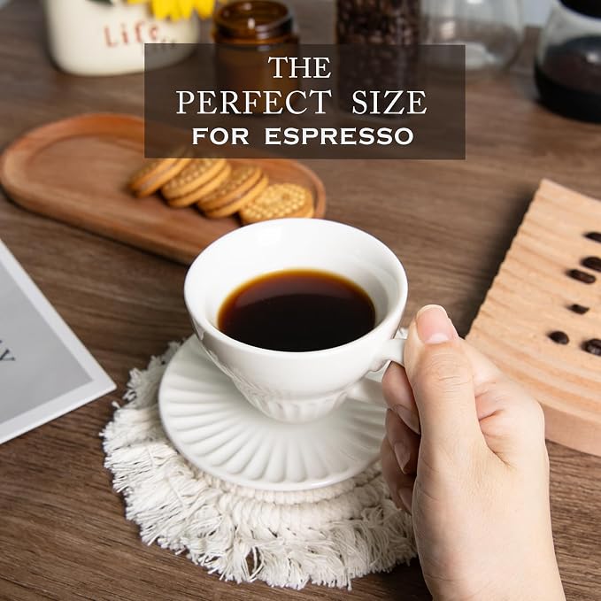 4 oz White Espresso Cups Set of 2, Ceramic Cappuccino Cups - Image 4