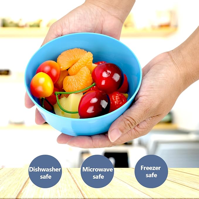 24-Pack Plastic Bowls 10 oz Microwave Dishwasher Safe Stackable | 6 vibrant - Image 3